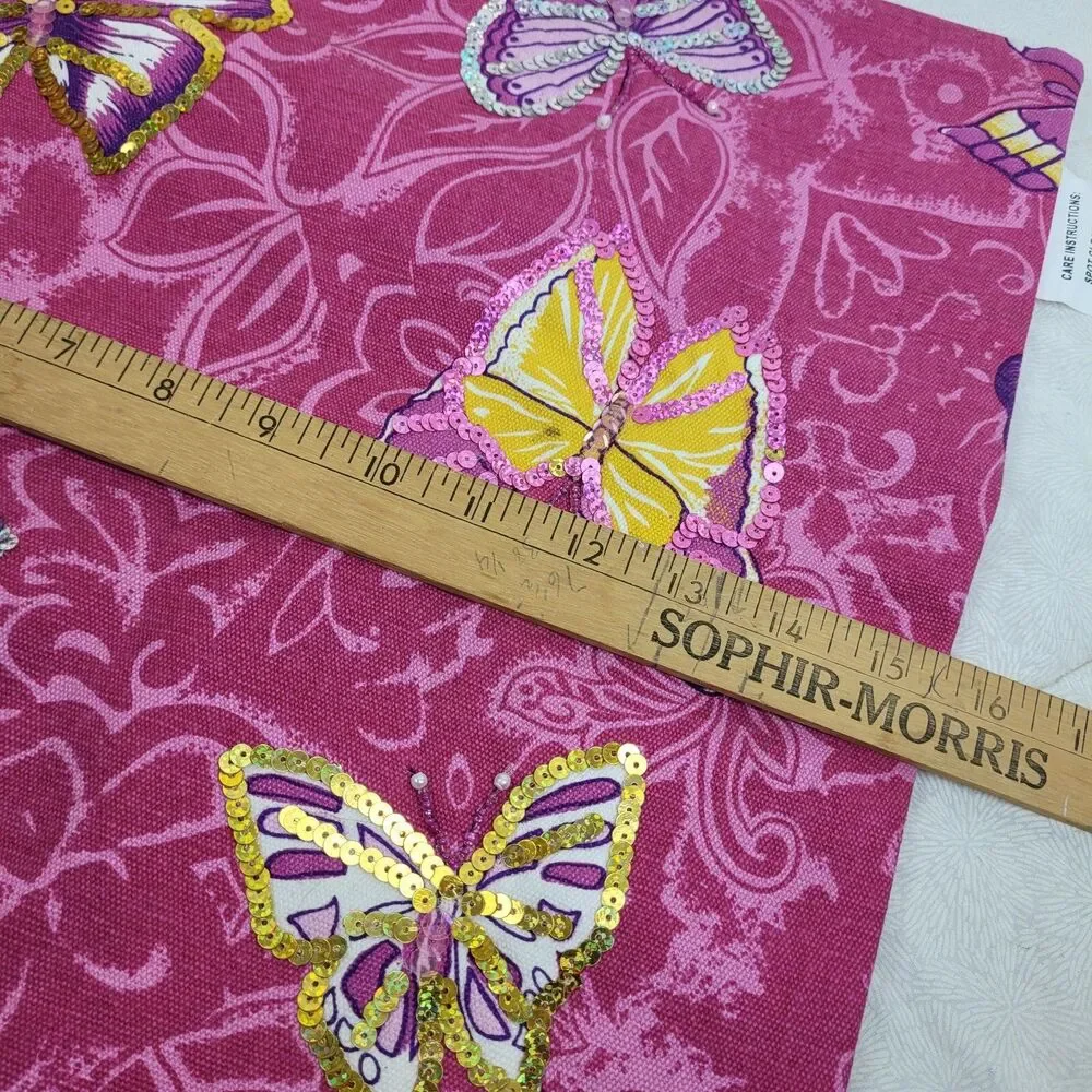 Kohl's Pink Butterfly with sequins 18 inch pillow covers x 2 boho girly garden